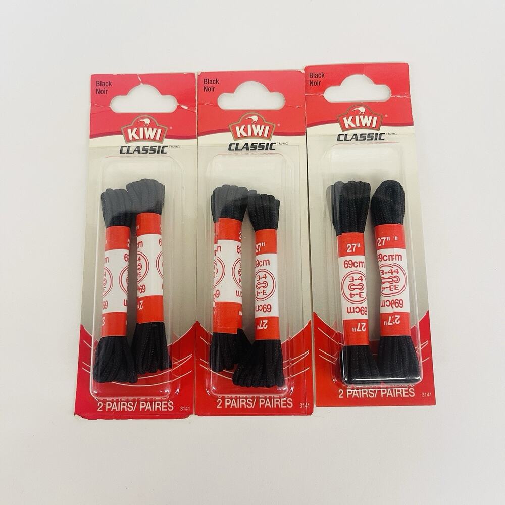 6 Pairs KIWI Dress Round Shoe Lace Waxed Black Shoe Laces 27" Brand New #3141